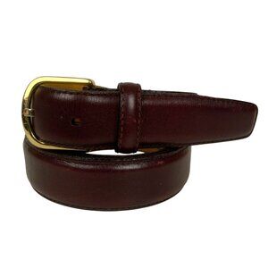 Liberty Of London Mens Burgundy Leather Belt Brass Buckle Sz 36 Fits like 34